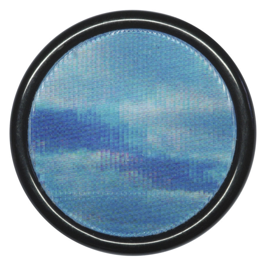 Plug redondo de PMMA con diseño de nubes azules sobre fondo blanco