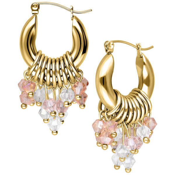 Pendientes dorados de acero quirúrgico con colgantes de cristal rosa y claro