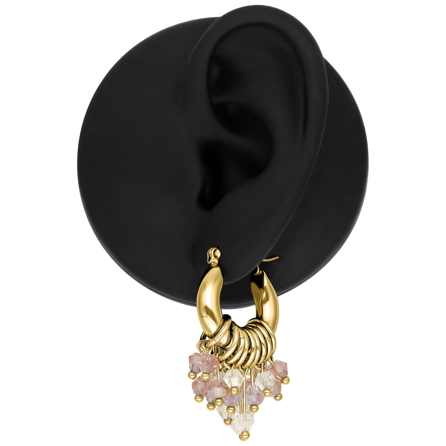 Pendientes dorados con cristales brillantes en modelo de oreja negra
