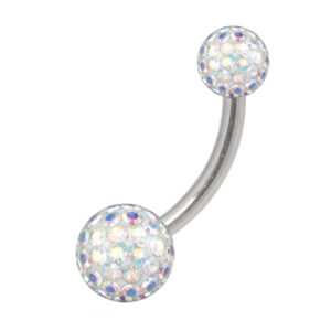 Banana Bell de titanio plateado con cristales Aurora Boreale sobre fondo blanco