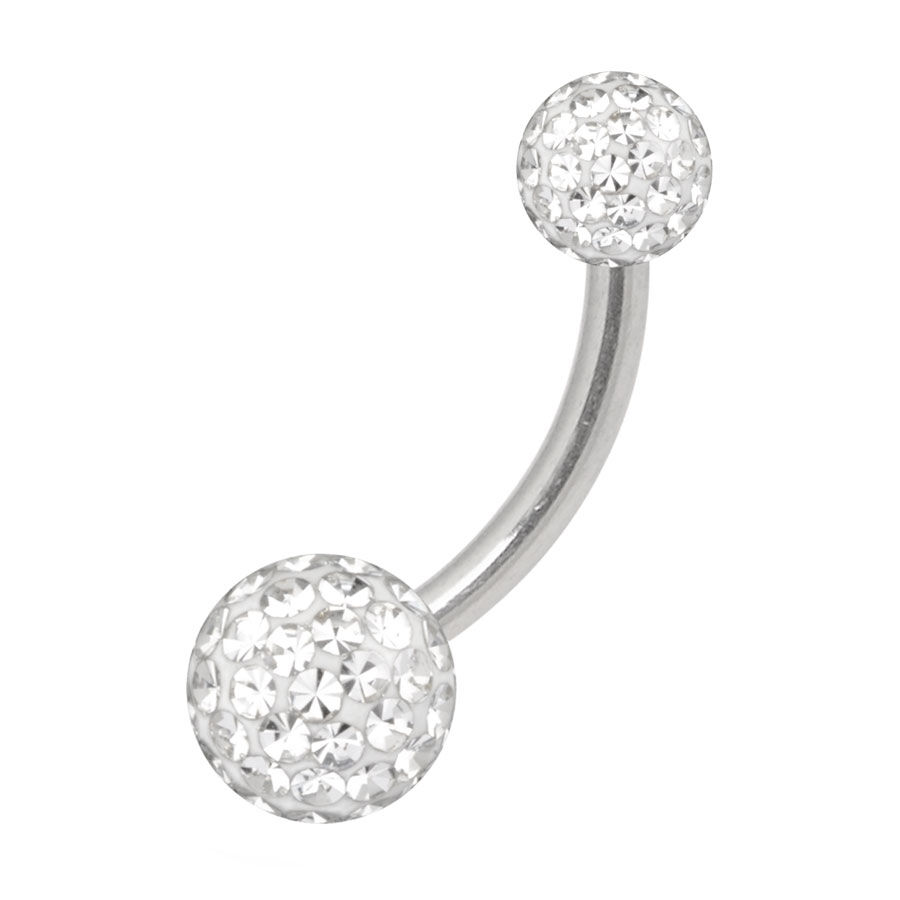 Silbernes Titan Bananabell mit klaren Kristallen, Kugeln 4mm/6mm