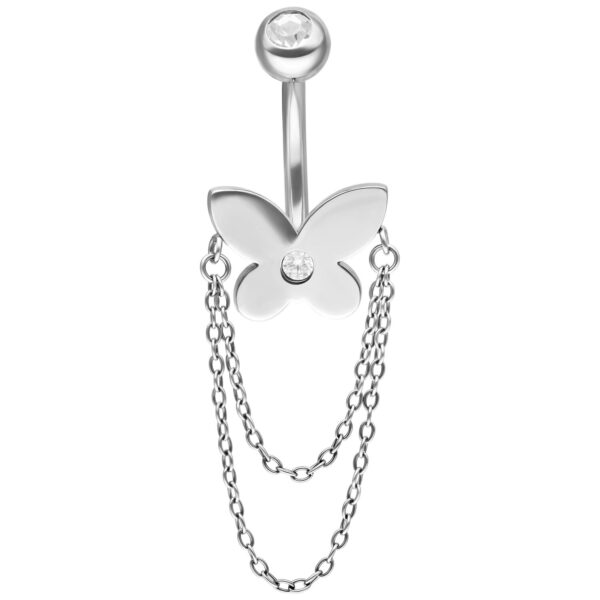 Banana bell plateado con mariposa y cadenas sobre fondo blanco