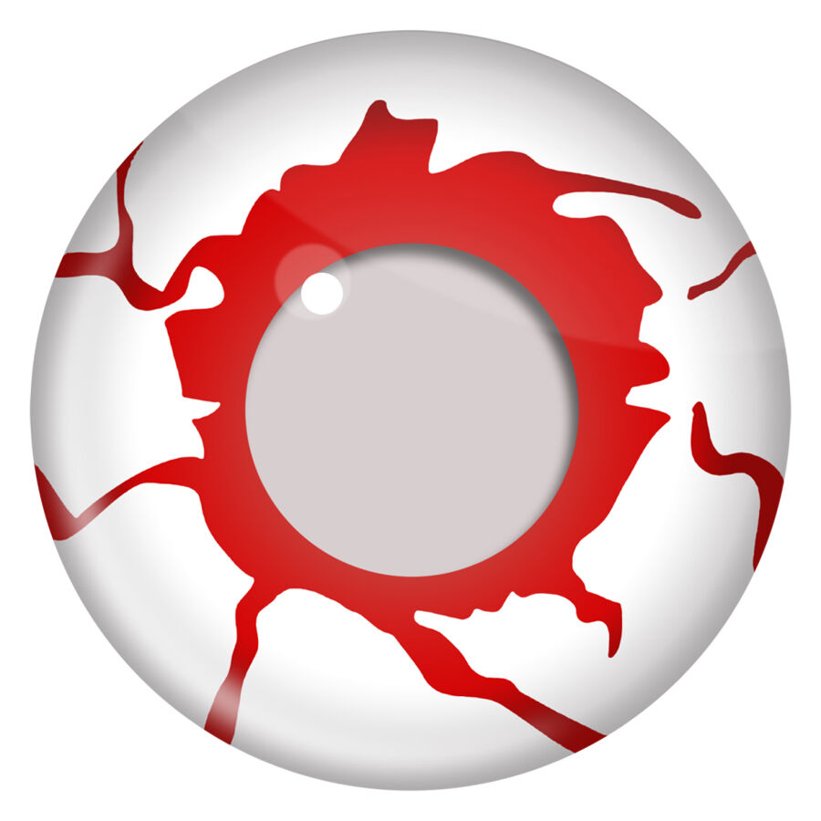 Lente de contacto ensangrentado Terror Eyes Lente de contacto roja y blanca con apariencia de venas sangrientas sobre fondo blanco