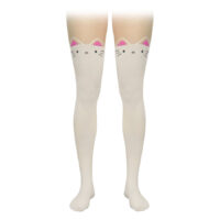 Pantimedias blancas con motivo de gatos Pantimedias blancas con motivo de gatos lindos en los muslos