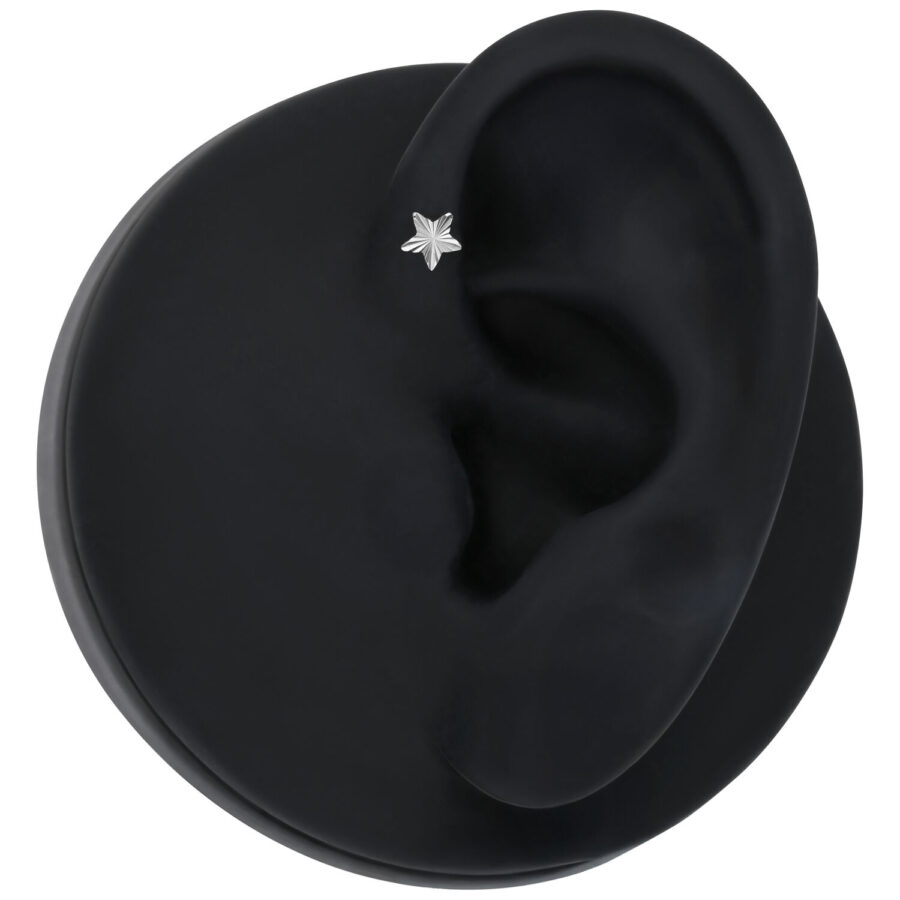 Top de estrella plateada de titanio en modelo de oreja negra