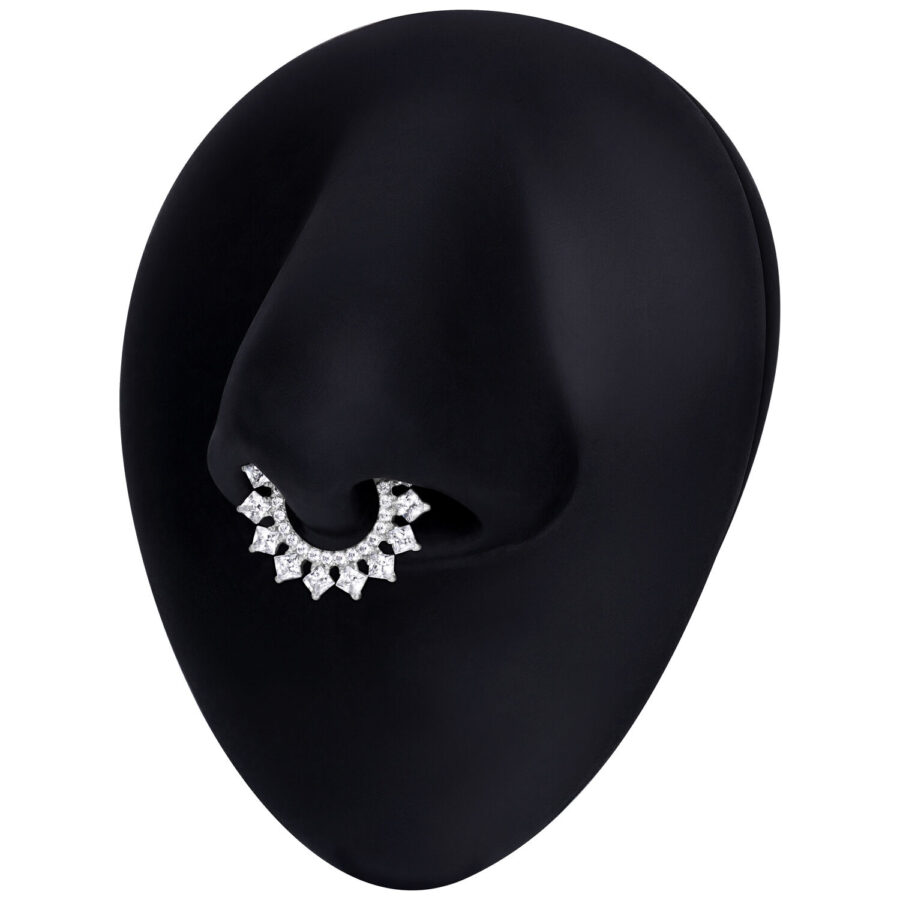 Clicker de Septum plateado con cristales en cabeza de modelo negra