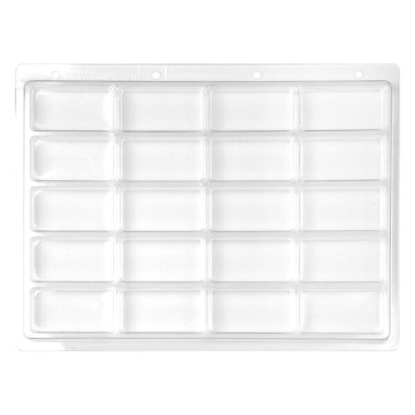 Blister Packs transparentes con 20 compartimentos rectangulares sobre fondo blanco