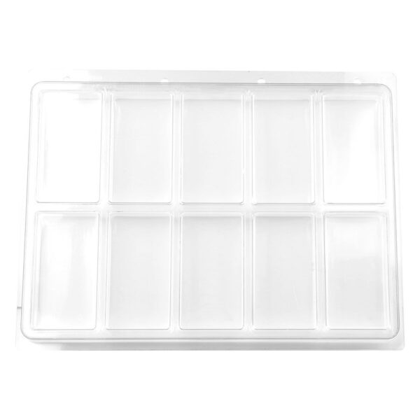 Blíster transparente con 10 compartimentos sobre fondo blanco