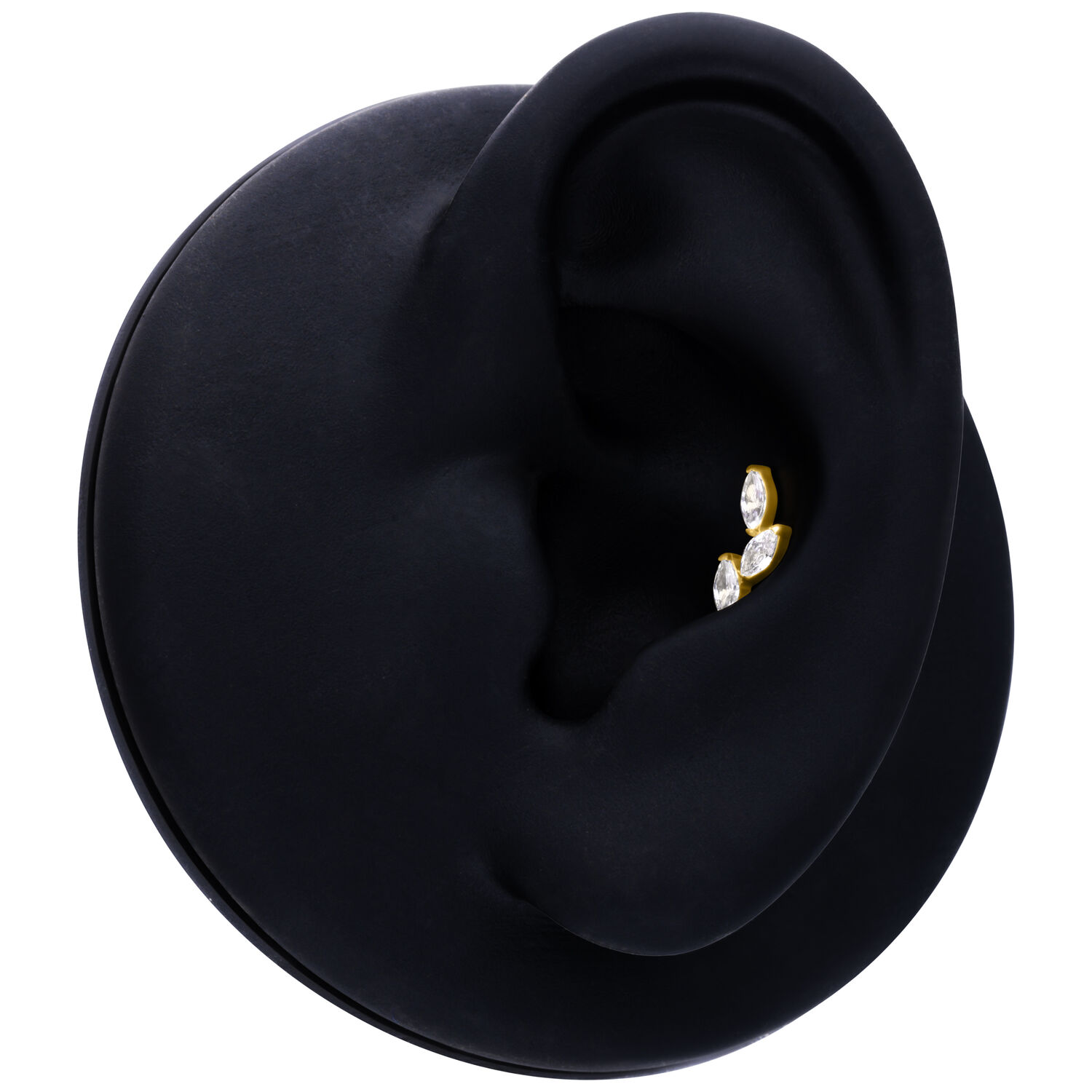 Ajuste a presión de cristal dorado en modelo de oreja negra
