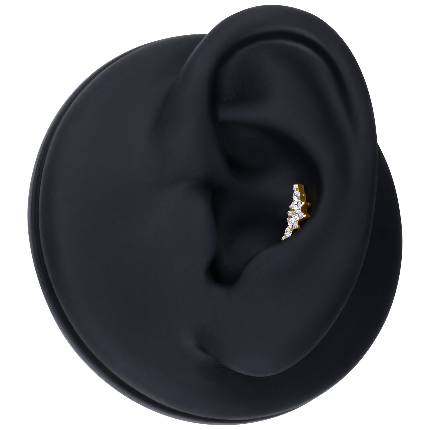 Ajuste Tiara Dorado con cristales claros en modelo de oreja negra