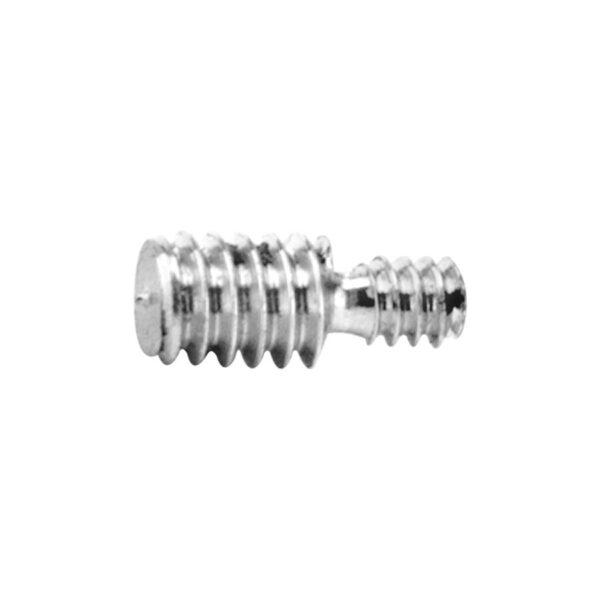Adaptador de rosca plateado de acero quirúrgico, 0,8 mm, sobre fondo blanco