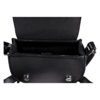 Offene schwarze Kunstledertasche mit Schnallen und Innenfächern