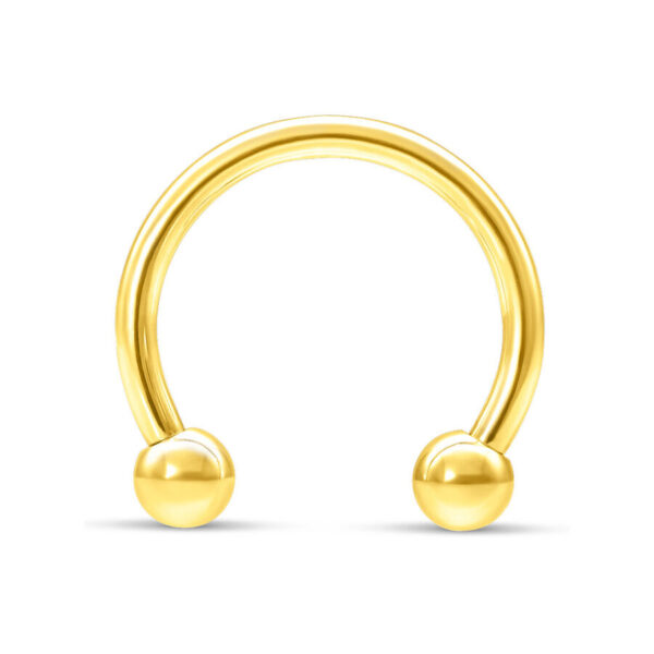 Circular Barbell dorado de 18K con rosca externa sobre fondo blanco