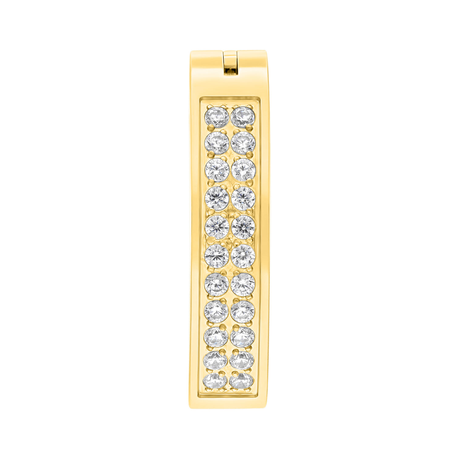 Clicker para ombligo dorado con doble fila de cristales sobre fondo blanco