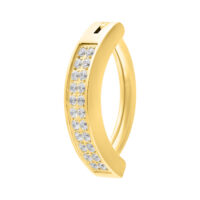 Clicker de ombligo dorado con doble cristal sobre fondo blanco