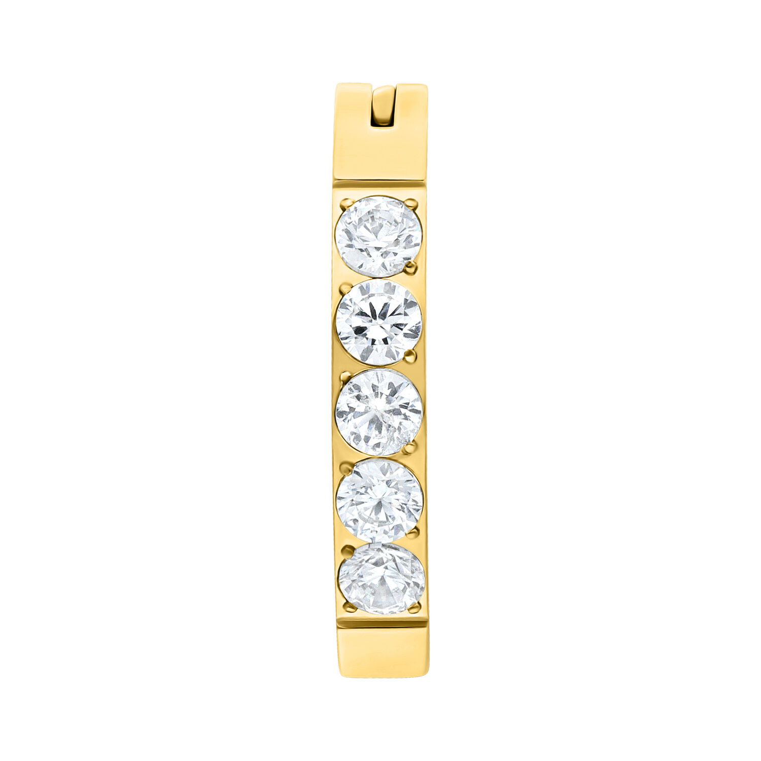 Clicker dorado para ombligo con cinco cristales claros sobre fondo blanco