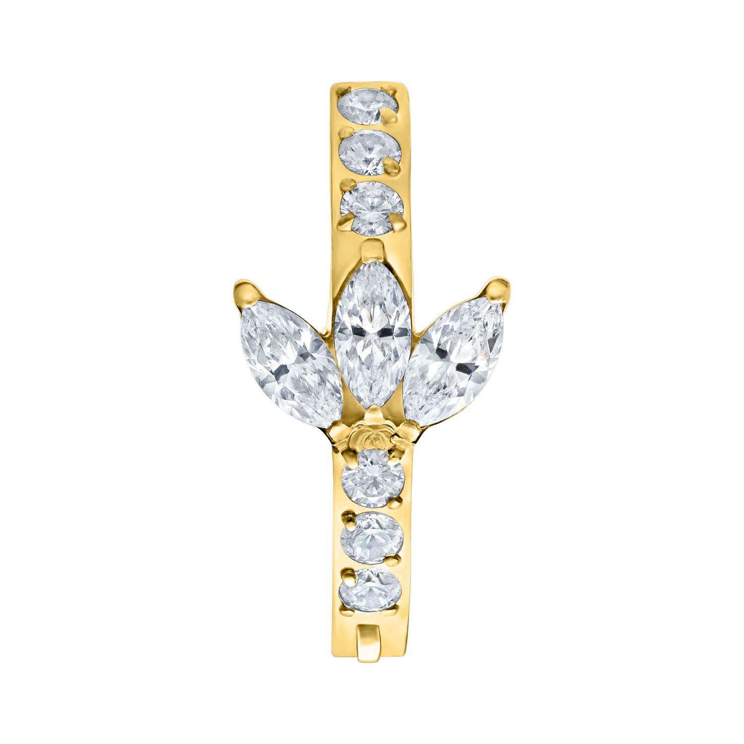 Clicker de ombligo dorado con cristales claros sobre fondo blanco