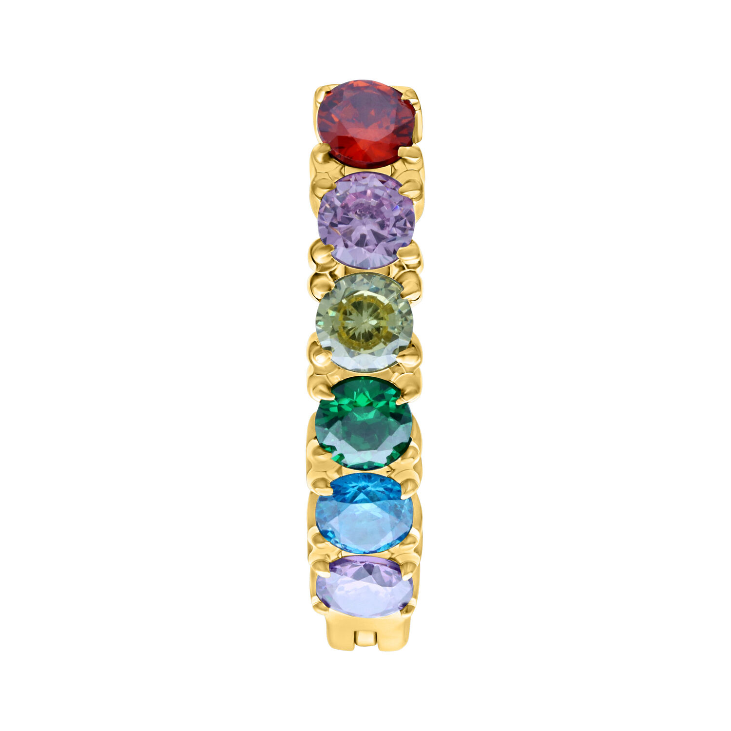 Clicker de ombligo dorado con cristales de arcoíris sobre fondo blanco