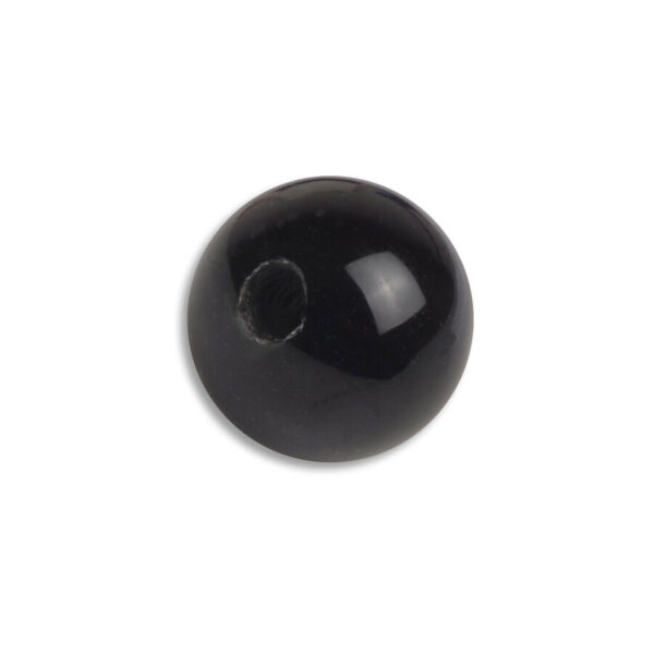 Bola de acrílico negro con rosca interior sobre fondo blanco
