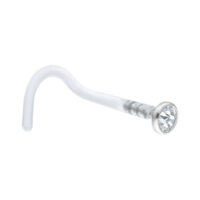 Nasenstecker de cristal blanco de bioplast y titanio sobre fondo blanco