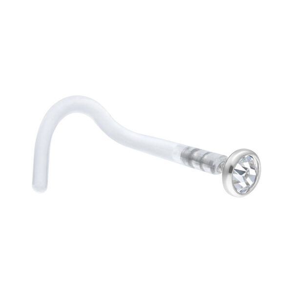 Nasenstecker de cristal blanco de bioplast y titanio sobre fondo blanco