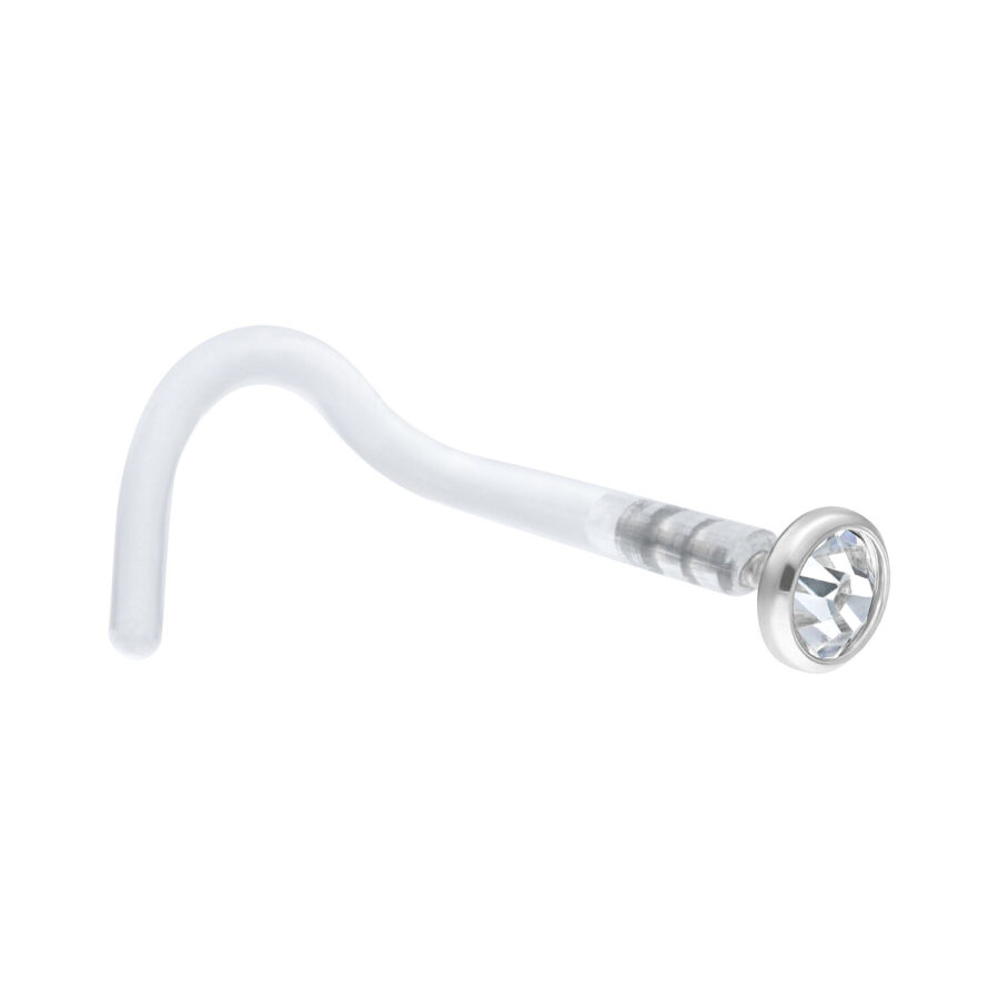 Nasenstecker de cristal blanco de bioplast y titanio sobre fondo blanco