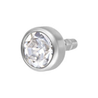 Cristalino Titanio Push Fit Adorno 3 mm Adorno de titanio plateado con piedra cristalina sobre fondo blanco