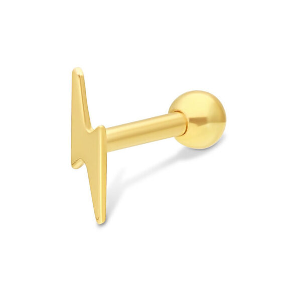 Ohrbarbell dorado con diseño de rayo sobre fondo blanco