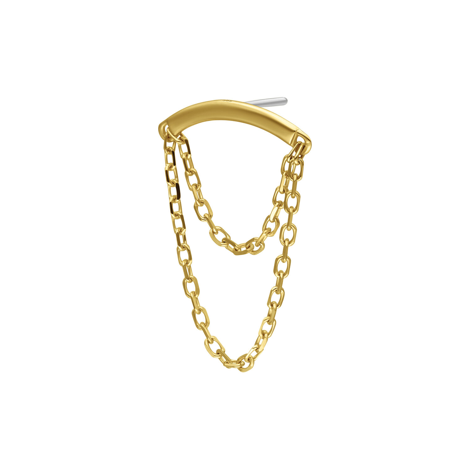 14K Gold accesorio de cadena para helix de Wildcat Accesorio Helix dorado Push-Fit con cadena sobre fondo blanco