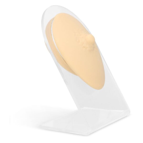 Pezón de silicona beige en soporte de exhibición transparente