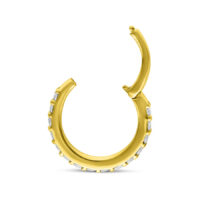 Aro de oro con diamantes brillantes sobre fondo blanco