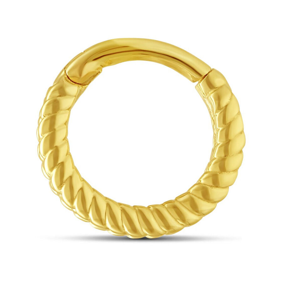 14K Gold aro con bisagra y cristal Aro con bisagra dorado de 14K Gold con cristales claros sobre fondo blanco