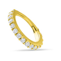 14K Gold Hinged Ring con cristales Aro de piercing dorado de 14K con cristales claros sobre fondo blanco