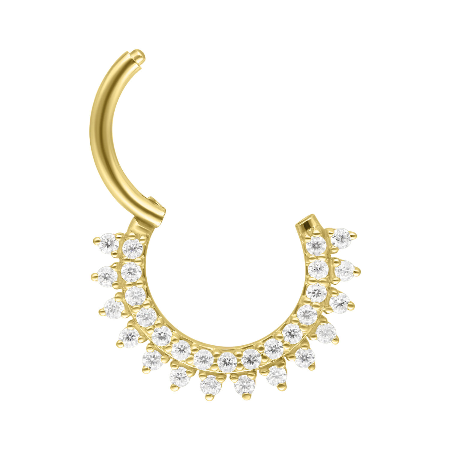 Aro de septum dorado con rayos de Moissanita sobre fondo blanco