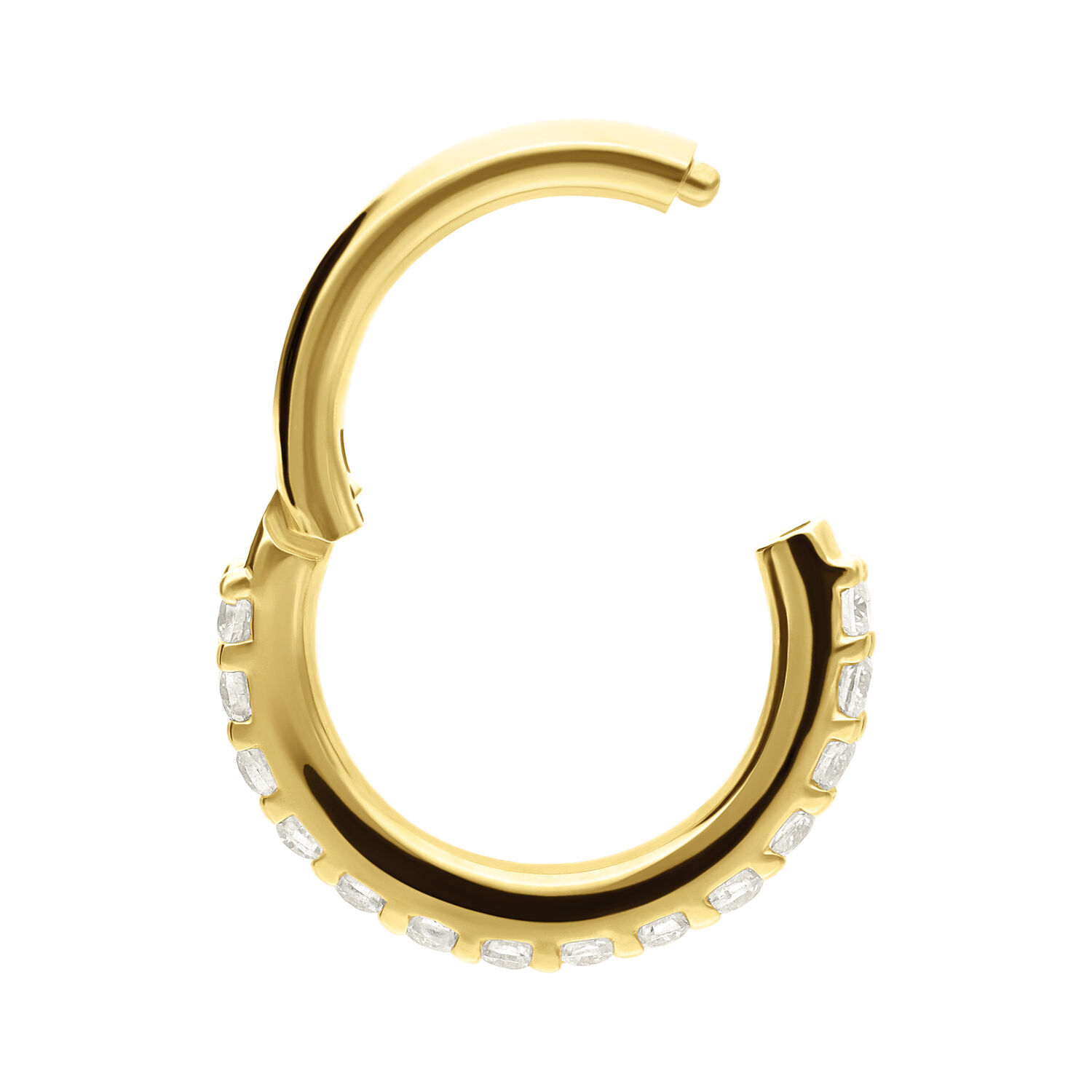 Aro de piercing de 14K Gold con cristales de Moissanite, fondo de estudio