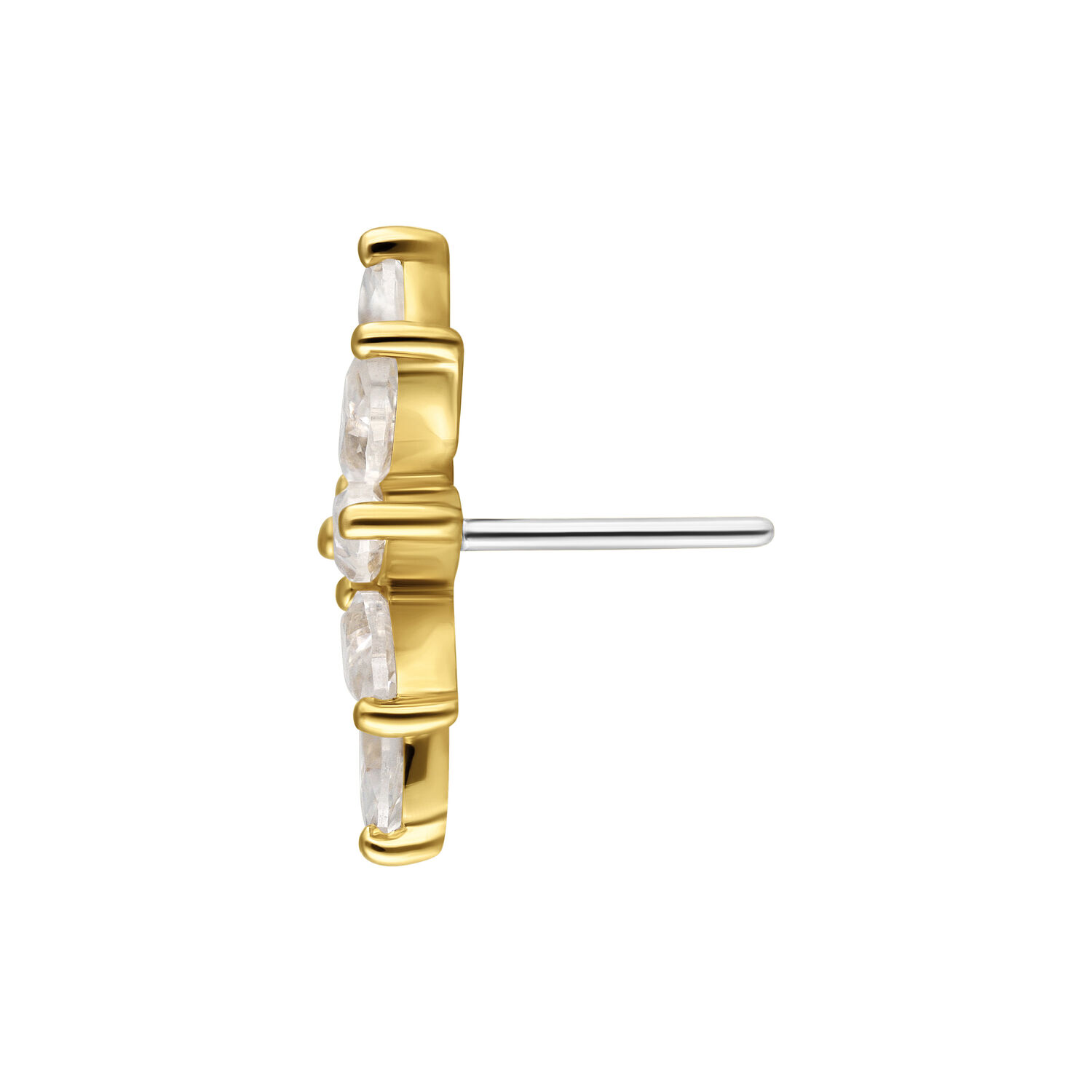 14K Gold Moissanite Accesorio para Piercings Accesorio Push Fit dorado con cristales Moissanite claros, vista lateral