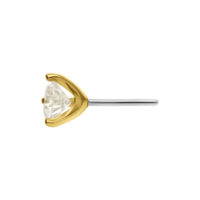 Accesorio redondo de Moissanite en engaste de 14K Gold sobre fondo blanco