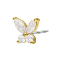 Colgante de Mariposa de Moissanita en Oro 14K Colgante de mariposa dorado con cristales claros de Moissanita sobre fondo blanco