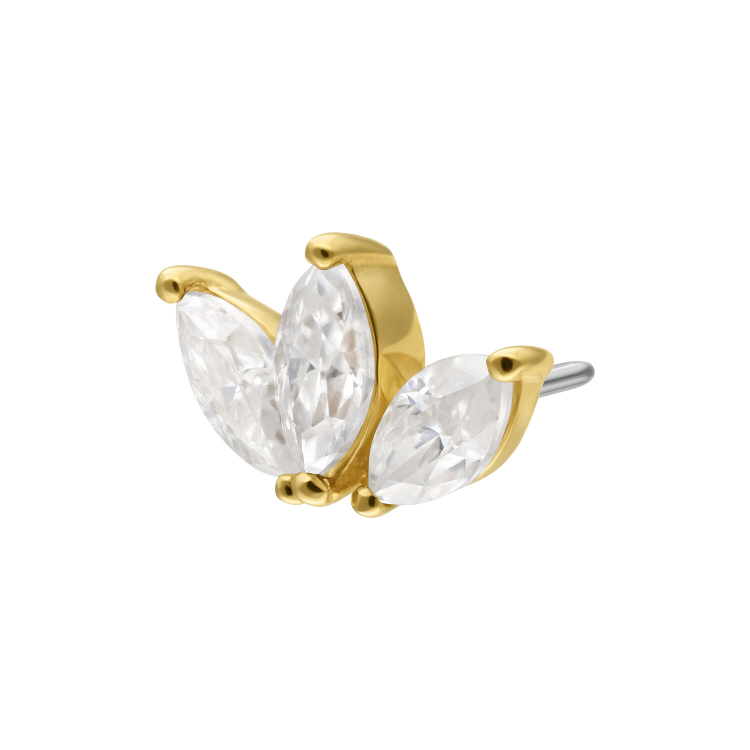 Aro de 14K Gold con Moissanite Push-Fit en forma de loto Aro de loto de oro con piedras claras de Moissanite sobre fondo blanco