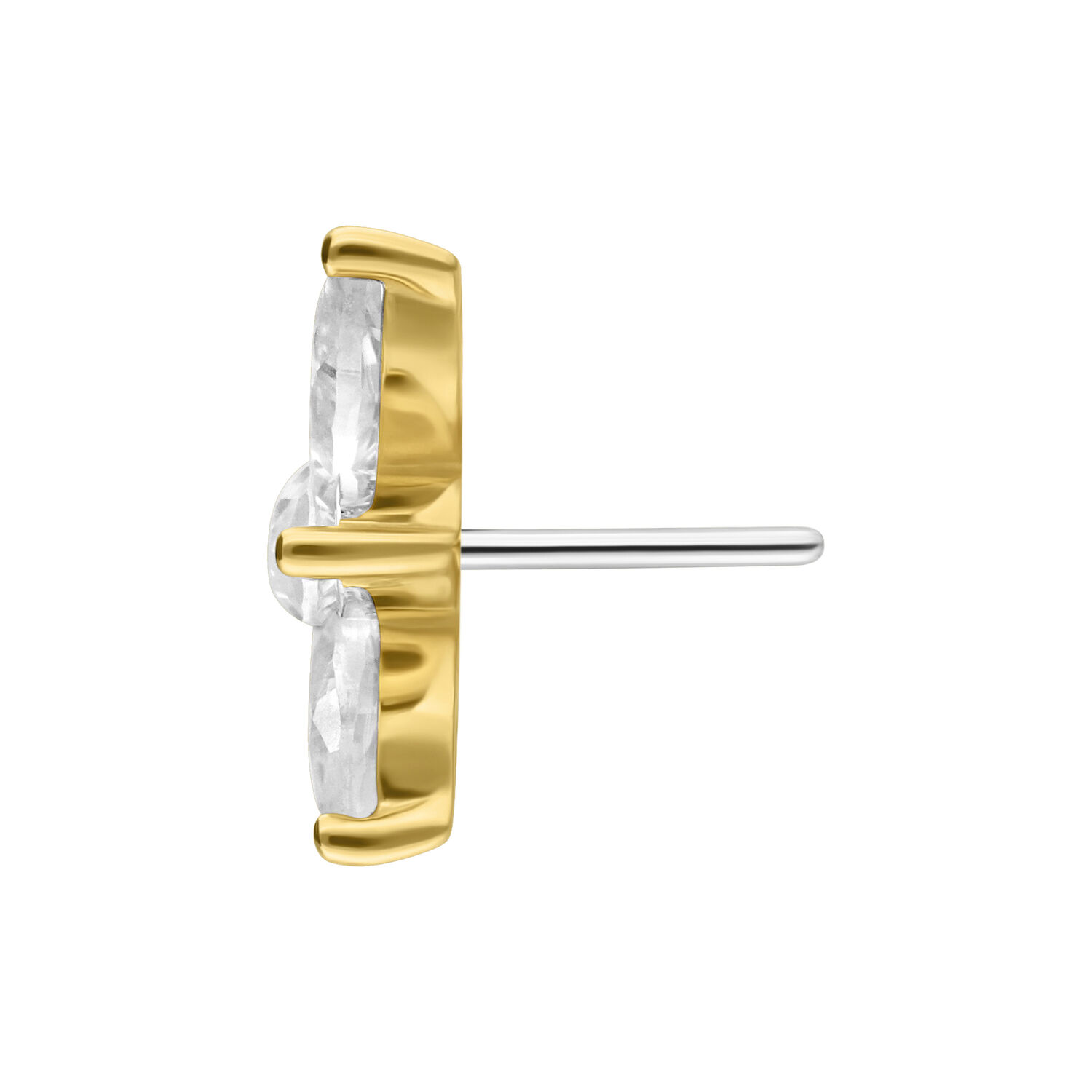 Aro de 14K Gold con Moissanite en forma de loto Vista lateral de aro de loto de oro con Moissanite claro sobre fondo blanco