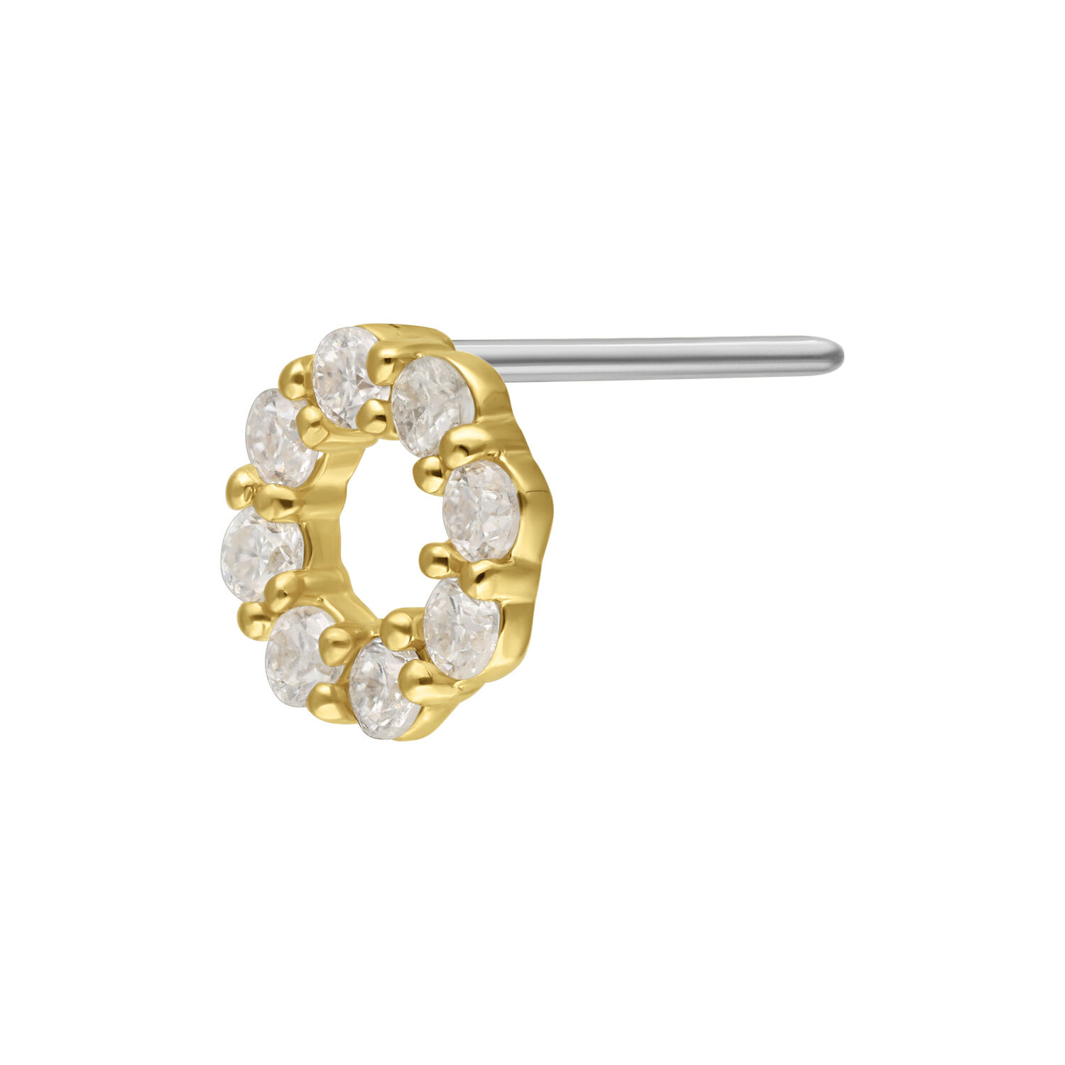 Colgante Wreath de Moissanita en Oro 14K Colgante dorado Push-Fit con cristales claros de Moissanita sobre fondo blanco