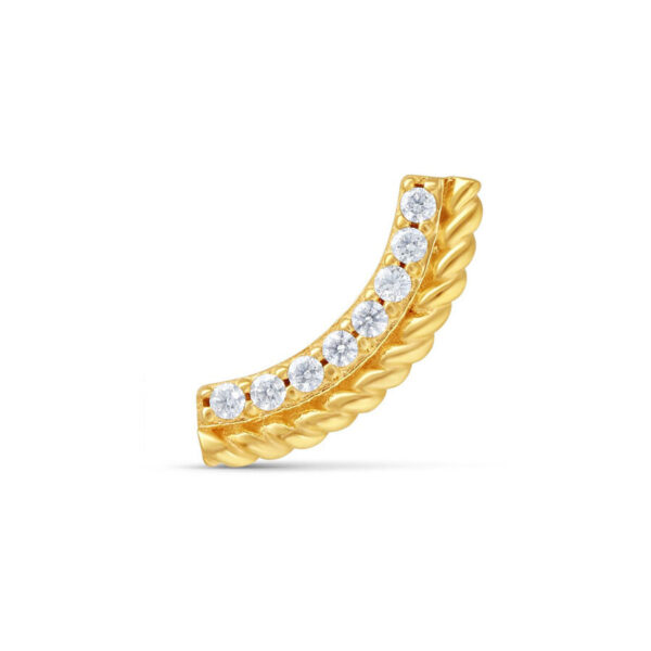Accesorio de oro con seis cristales claros sobre fondo blanco