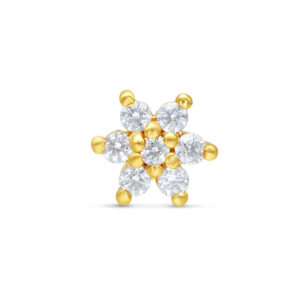 Accesorio de flor de oro 14K con cristales claros sobre fondo blanco