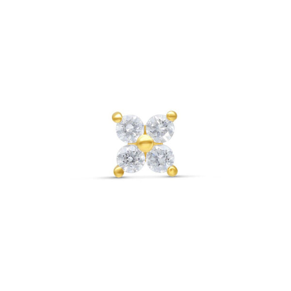 Accesorio de oro 14K con cuatro cristales claros sobre fondo blanco