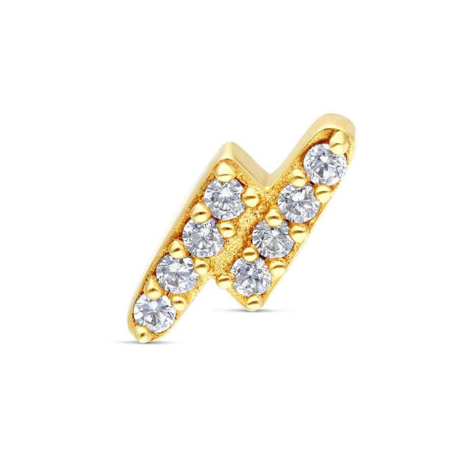 Accesorio de rayo dorado con cristales claros sobre fondo blanco