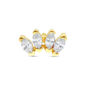 Accesorio de oro 14K con cuatro cristales claros sobre fondo blanco