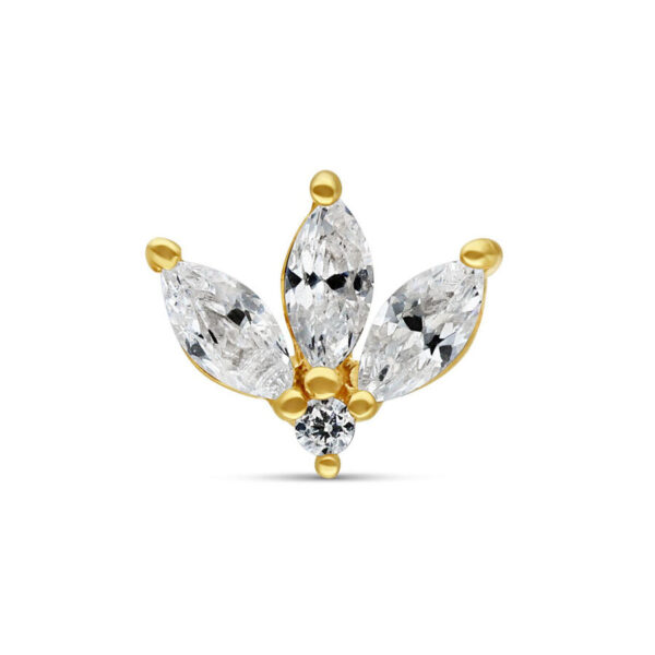 Tiara de oro con cristales claros sobre fondo blanco
