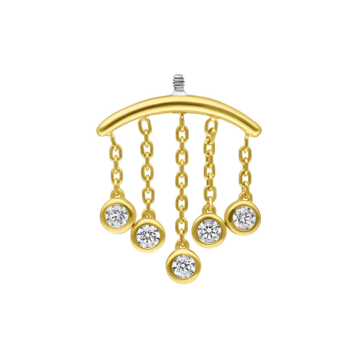 Ajuste de piercing de helix dorado con cinco cristales claros sobre fondo blanco