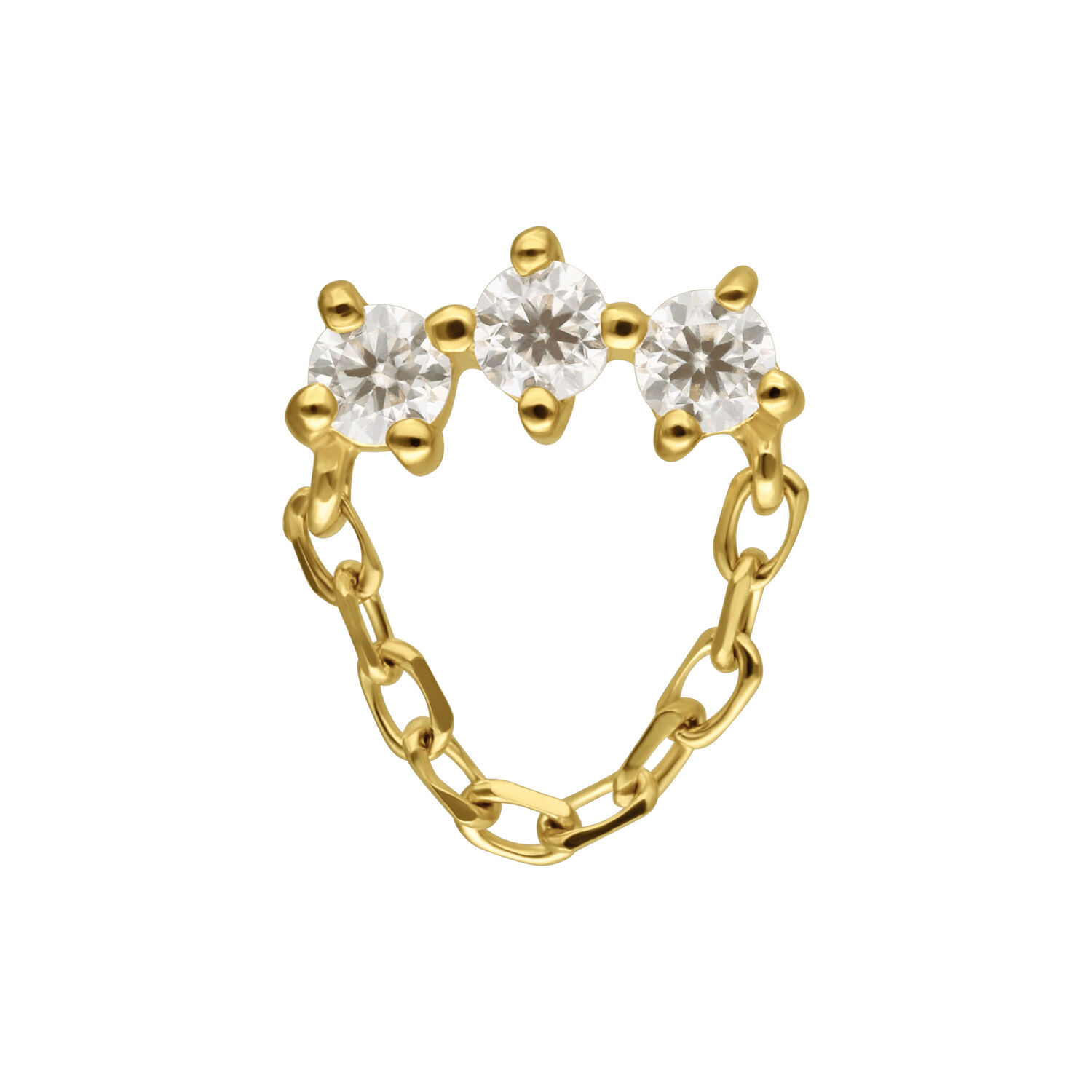 14K Gold Moissanite Accesorio con Colgante Accesorio dorado con tres piedras Moissanite y colgante de cadena sobre fondo blanco