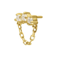 Aro de 14K Gold con Moissanite y cadena Aro de oro con piedras de Moissanite y cadena sobre fondo blanco